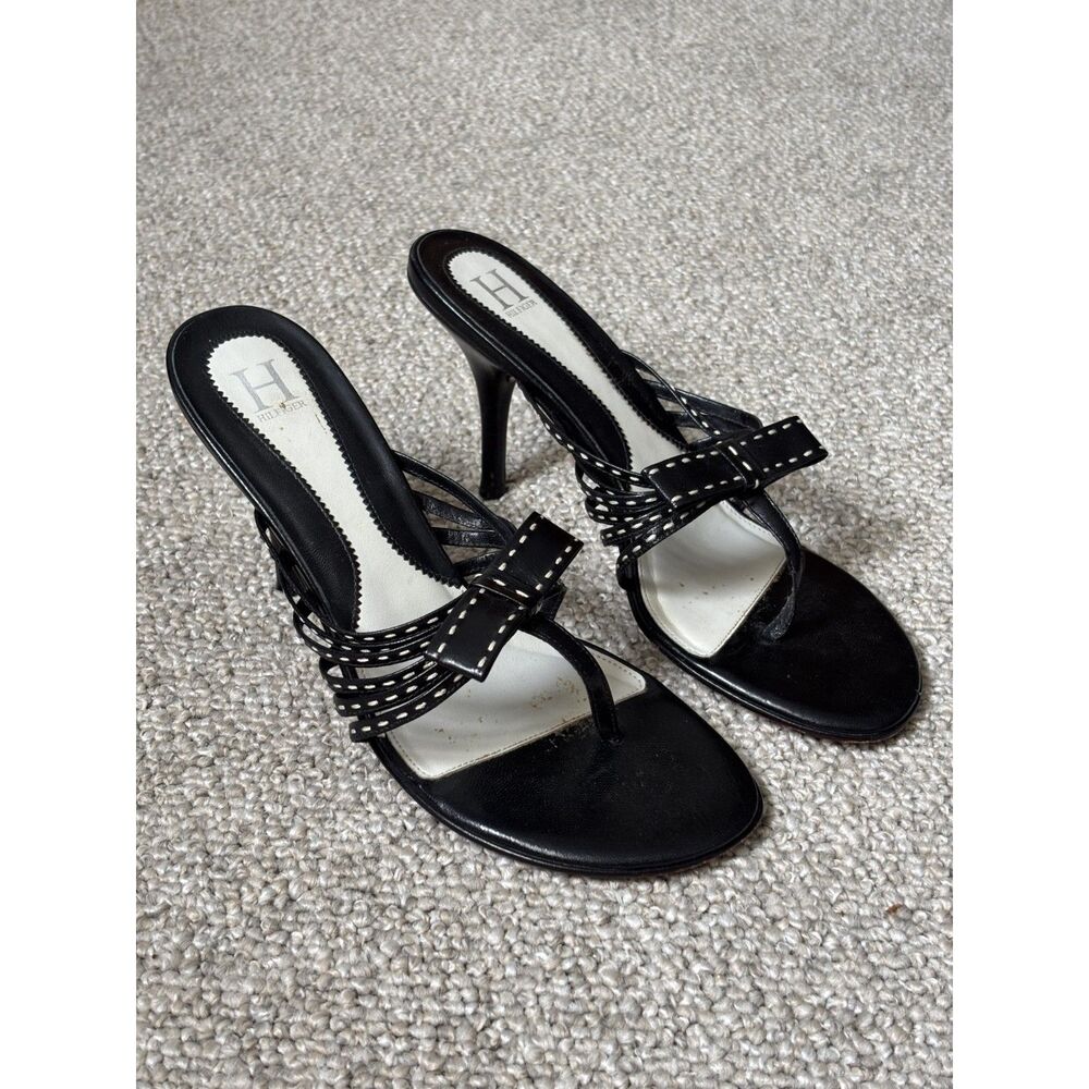 Y2K Tommy Hilfiger Black and White Strappy Contrast Stitch Heeled Sandals Size 7